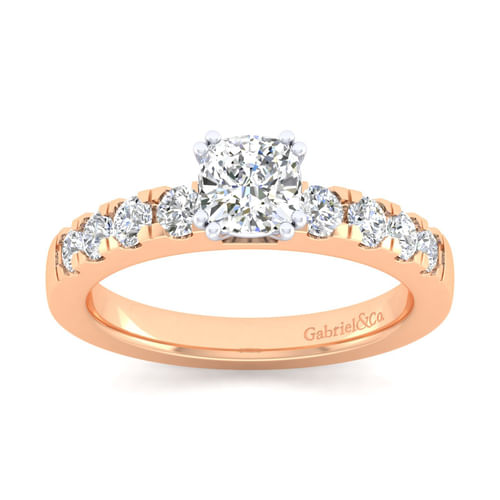 14K White-Rose Gold Cushion Cut Diamond Engagement Ring