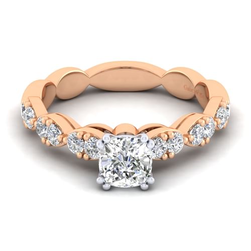 14K White-Rose Gold Cushion Cut Diamond Engagement Ring