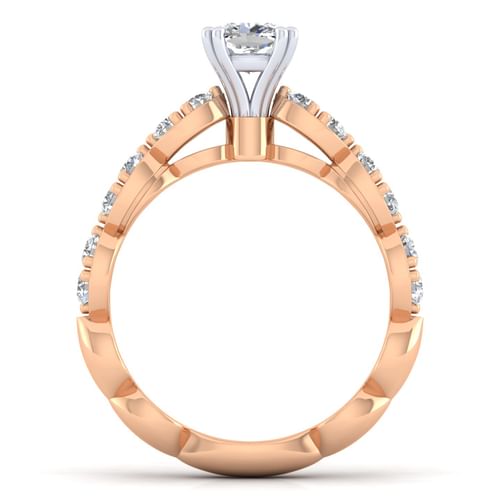 14K White-Rose Gold Cushion Cut Diamond Engagement Ring