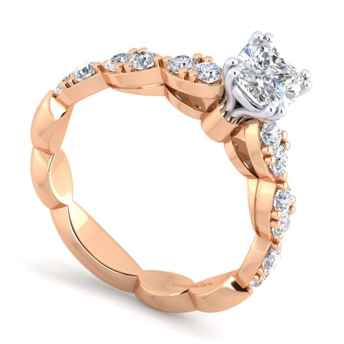14K White-Rose Gold Cushion Cut Diamond Engagement Ring