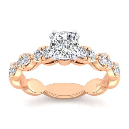 14K White-Rose Gold Cushion Cut Diamond Engagement Ring