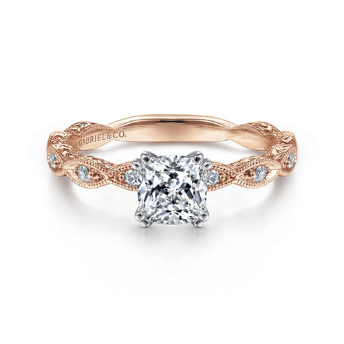 14K White-Rose Gold Cushion Cut Diamond Engagement Ring