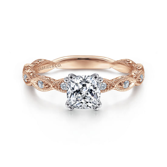 Gabriel - 14K White-Rose Gold Cushion Cut Diamond Engagement Ring