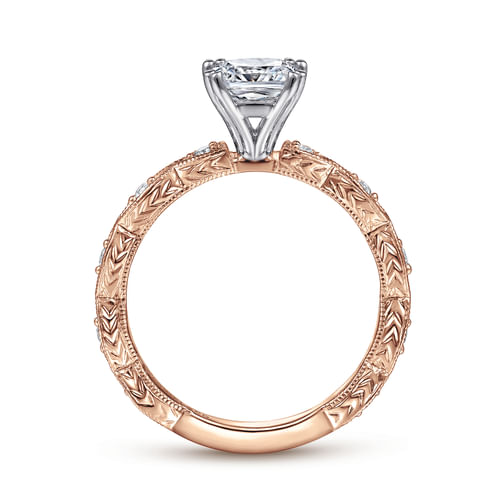 14K White-Rose Gold Cushion Cut Diamond Engagement Ring