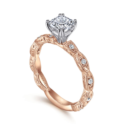 14K White-Rose Gold Cushion Cut Diamond Engagement Ring