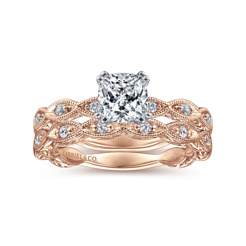 14K White-Rose Gold Cushion Cut Diamond Engagement Ring