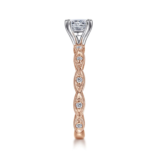 14K White-Rose Gold Cushion Cut Diamond Engagement Ring