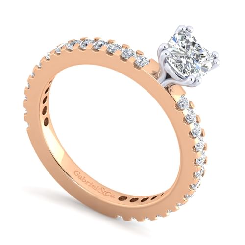 14K White-Rose Gold Cushion Cut Diamond Engagement Ring