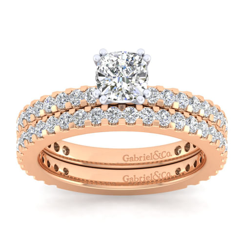 14K White-Rose Gold Cushion Cut Diamond Engagement Ring