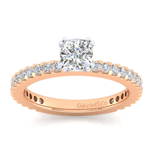 14K White-Rose Gold Cushion Cut Diamond Engagement Ring