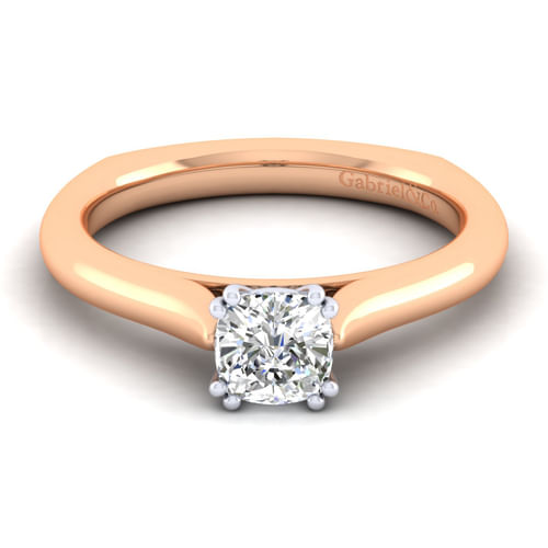 14K White-Rose Gold Cushion Cut Diamond Engagement Ring