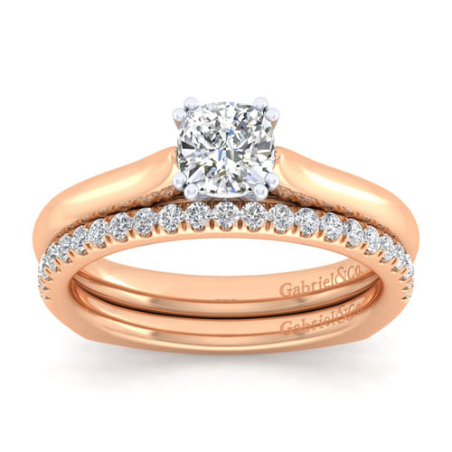 14K White-Rose Gold Cushion Cut Diamond Engagement Ring