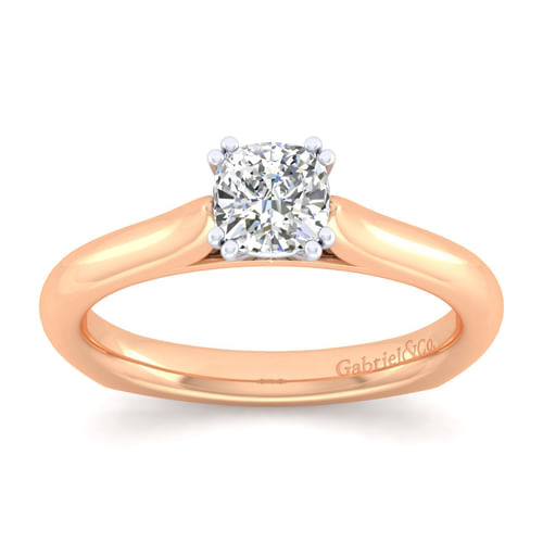 14K White-Rose Gold Cushion Cut Diamond Engagement Ring