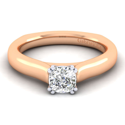 14K White-Rose Gold Cushion Cut Diamond Engagement Ring