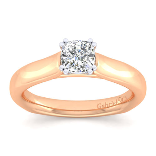 14K White-Rose Gold Cushion Cut Diamond Engagement Ring