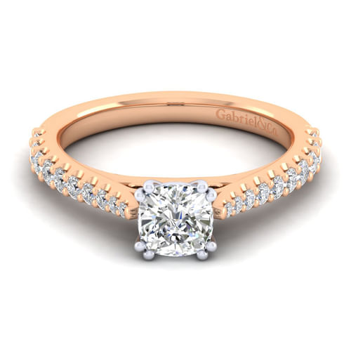14K White-Rose Gold Cushion Cut Diamond Engagement Ring
