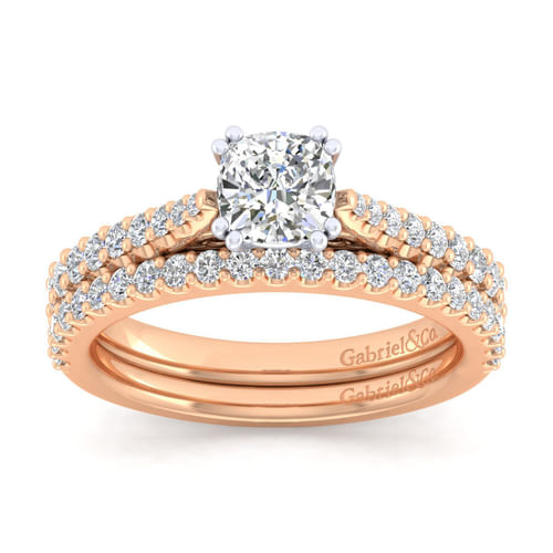 14K White-Rose Gold Cushion Cut Diamond Engagement Ring