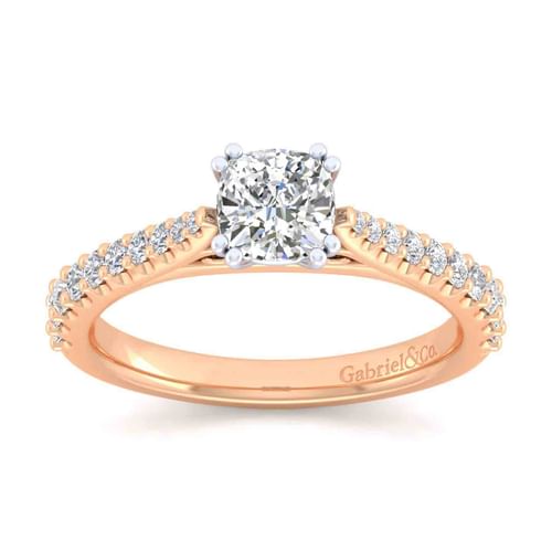 14K White-Rose Gold Cushion Cut Diamond Engagement Ring
