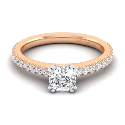 14K White-Rose Gold Cushion Cut Diamond Engagement Ring