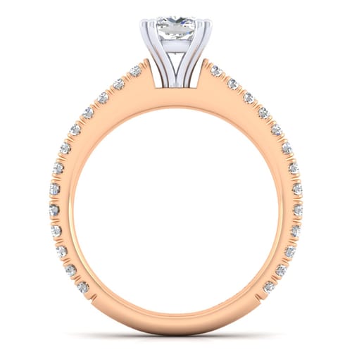 14K White-Rose Gold Cushion Cut Diamond Engagement Ring