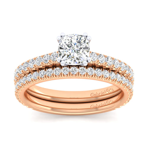 14K White-Rose Gold Cushion Cut Diamond Engagement Ring