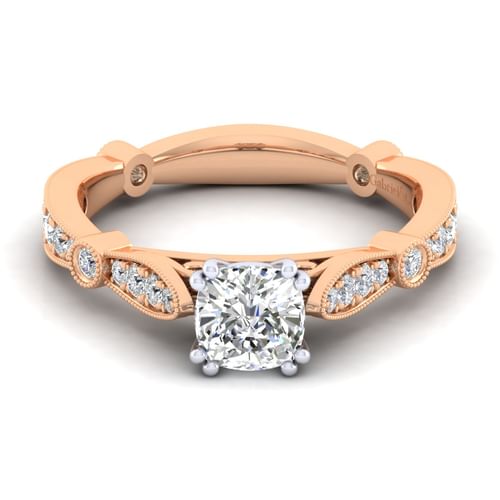 14K White-Rose Gold Cushion Cut Diamond Engagement Ring