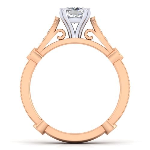 14K White-Rose Gold Cushion Cut Diamond Engagement Ring