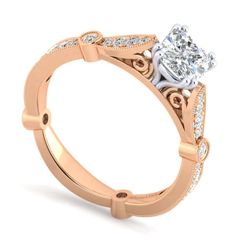 14K White-Rose Gold Cushion Cut Diamond Engagement Ring