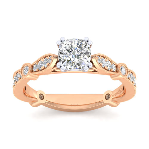 14K White-Rose Gold Cushion Cut Diamond Engagement Ring