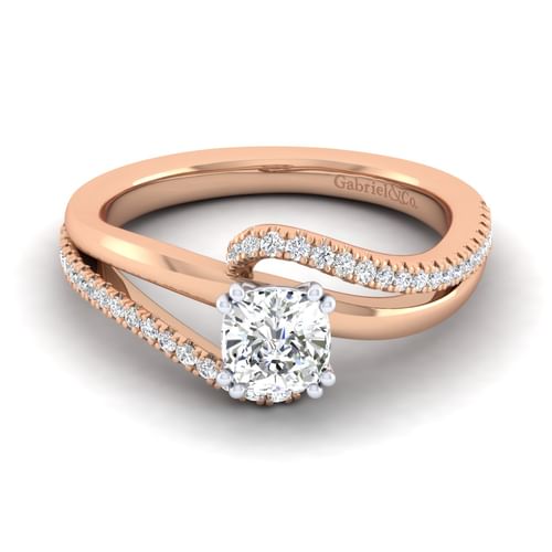 14K White-Rose Gold Cushion Cut Diamond Engagement Ring