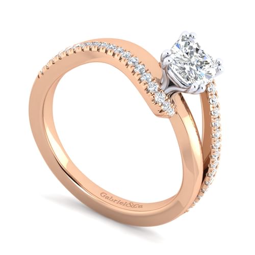 14K White-Rose Gold Cushion Cut Diamond Engagement Ring