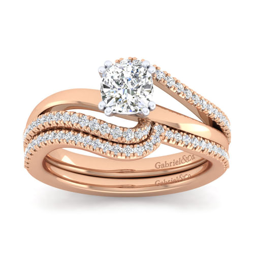 14K White-Rose Gold Cushion Cut Diamond Engagement Ring