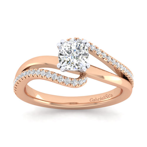 14K White-Rose Gold Cushion Cut Diamond Engagement Ring