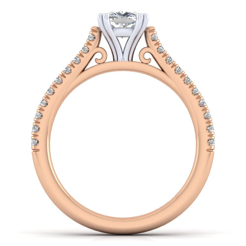 14K White-Rose Gold Cushion Cut Diamond Engagement Ring