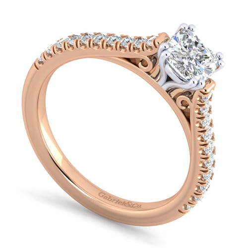 14K White-Rose Gold Cushion Cut Diamond Engagement Ring