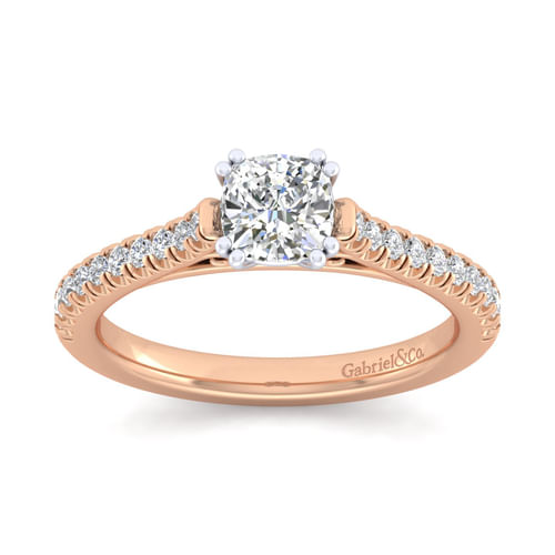 14K White-Rose Gold Cushion Cut Diamond Engagement Ring