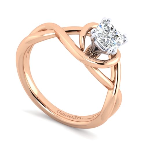 14K White-Rose Gold Cushion Cut Diamond Engagement Ring