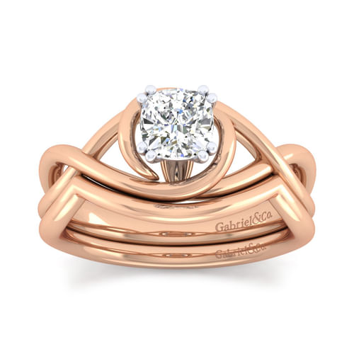 14K White-Rose Gold Cushion Cut Diamond Engagement Ring
