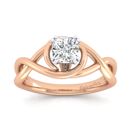 14K White-Rose Gold Cushion Cut Diamond Engagement Ring