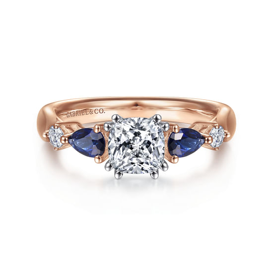 Gabriel - 14K White-Rose Gold Cushion Cut Five Stone Sapphire and Diamond Engagement Ring
