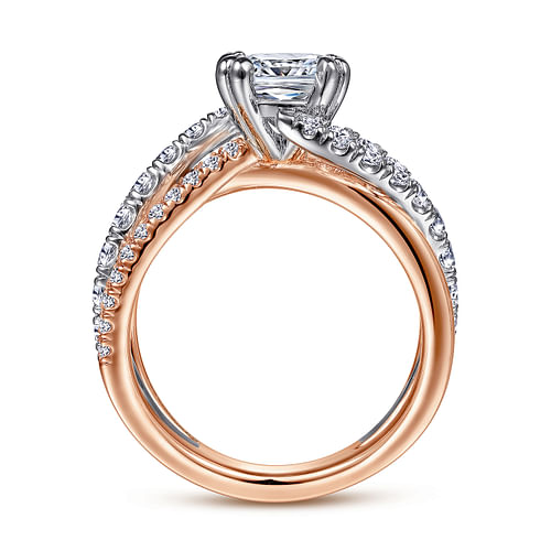 14K White-Rose Gold Cushion Cut Free Form Diamond Engagement Ring
