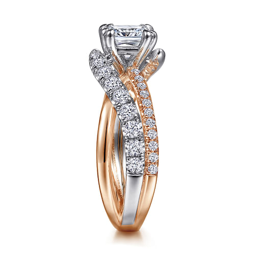 14K White-Rose Gold Cushion Cut Free Form Diamond Engagement Ring