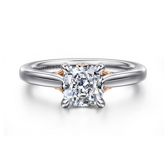 Gabriel - 14K White-Rose Gold Cushion Cut Lotus Diamond Engagement Ring