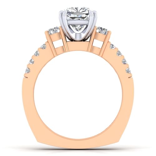 14K White-Rose Gold Cushion Cut Three Stone Diamond Engagement Ring
