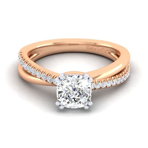 14K White-Rose Gold Cushion Cut Twisted Diamond Engagement Ring