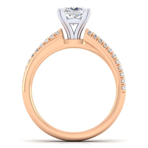 14K White-Rose Gold Cushion Cut Twisted Diamond Engagement Ring