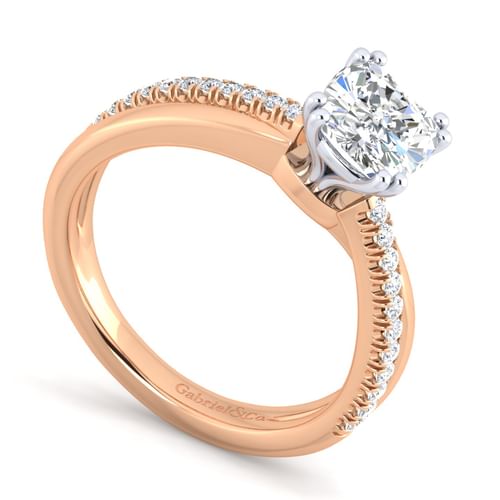 14K White-Rose Gold Cushion Cut Twisted Diamond Engagement Ring