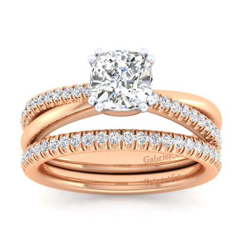14K White-Rose Gold Cushion Cut Twisted Diamond Engagement Ring