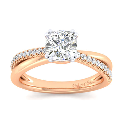 14K White-Rose Gold Cushion Cut Twisted Diamond Engagement Ring
