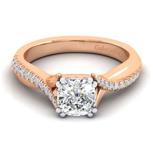14K White-Rose Gold Cushion Cut Twisted Diamond Engagement Ring